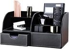 KINGFOM Pu Leather Desk Organizer Pen Pencil Holder Office Supplies Caddy Storage Box 6 Compartments with Drawer Black by KingfomLeatherHomeOfficeDecor