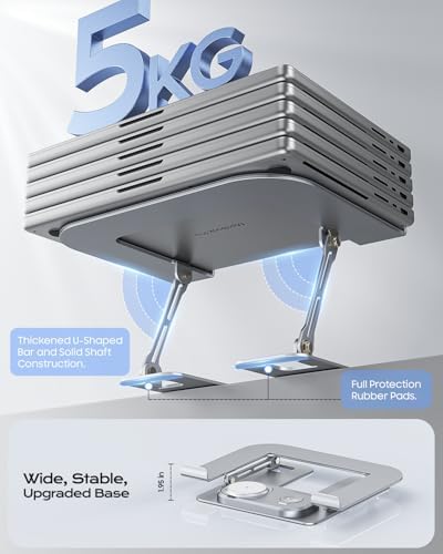 Meifigno Laptop Stand with Wireless Charging Station Base, Foldable Aluminum MacBook Holder with MagSafe Charger for iPhone/iWatch/AirPods, 30W USB-C Wired Charging for Laptop/iPad, with 65W Adapter - Image 4