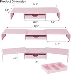 LEKETREE Dual Monitor Stand Riser with Drawer, Desk Organizer and Accessories, Pink Monitor Stand for Desk, Desktop Stand for Computer, Laptop, TV and More (Pink) - Image 7