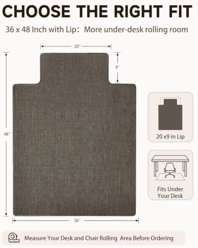 Funwheat Office Chair Mat with Lip for Hard Floors, 36 x 48 in, Espresso - Image 2