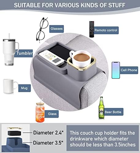HMASYO Couch Cup Holder Tray – Weighted Silicone Sofa Armrest Organizer Table with Anti-Spill Coaster, Easy Reach for Drink, Snacks, Remote & Phone, Non-Slip Base, Easy Clean - Image 4
