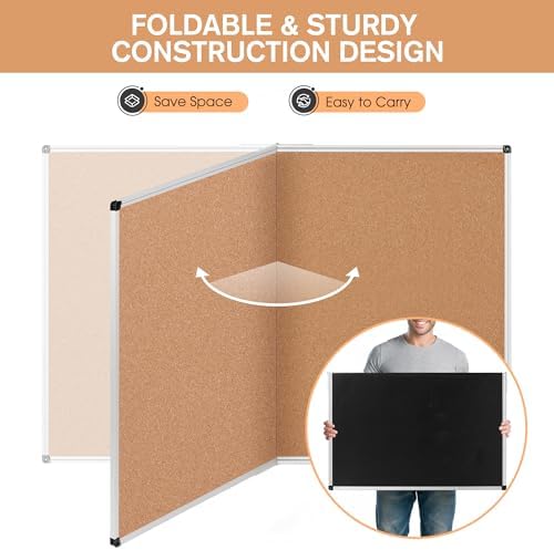 Cork Board Bulletin Board 36 x 48, Silver Aluminium Framed 4x3 Corkboard, Foldable Office Board for Wall, Large Wall Mounted Notice Pin Board with 36 Push Pins for School, Home & Office - Image 5