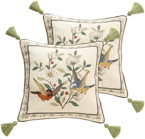 ISAENNE Designer Linen Square Throw Pillow Cover,Set of 2,18"x18"-Brune B by Isaennehomedecoration