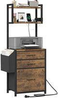HIGDBFE 3 Drawer File Cabinet with Charging Station, 45''H, 3-Tier Small Filing Cabinet for Home Office, 11''*16'' for Small Printer, Fabric Drawer Fits Letter/A4, Tall Printer Stand, Rustic Brown by HIGDBFE