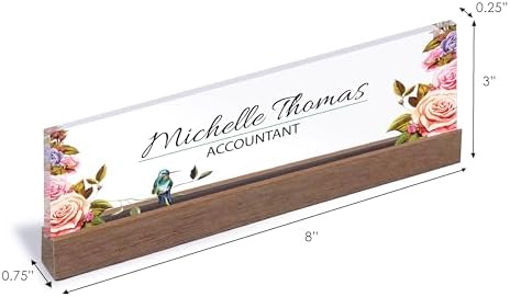 ARTBLOX | Office Personalized Name Plate Flower with Bird Design On Clear Acrylic Glass for Desk with Business Card Holder - Image 3