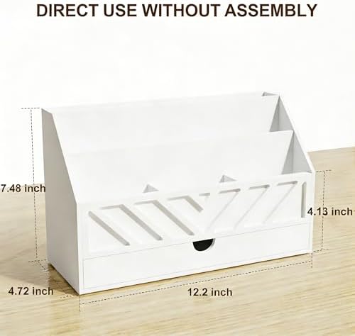 SRIWATANA White Desk Mail Organizer with Drawer, 5 Slot Countertop Sorter - Image 6