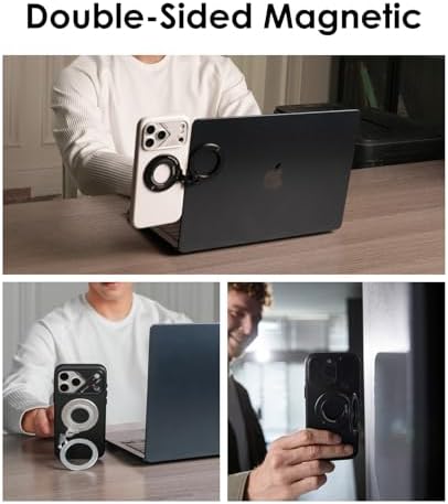 Aulumu G09 Magnetic Ring Grip | Omnidirectional Rotation | MagSafe Compatible | Aluminium Alloy Construction | Stable Dual-Sided Magnetic Attachment | Includes Handle Ring Phone Stand- Black - Image 4