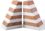 Karibiber Marble Book Ends, Non-Skid Bookends for Shelves, Composite Bookend with Natural Stone, Heavy Duty Book Stopper, Collected CDs and Oversized Books Organizer, White & Red Decorative Bookends by Karibiber
