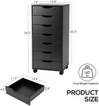 TUSY 7 Drawer File Cabinet with Wheels, Mobile Wood Storage Cabinet for Home Office, Rolling Drawer Organizer for Office Supplies, Printer Stand, Black - Image 3