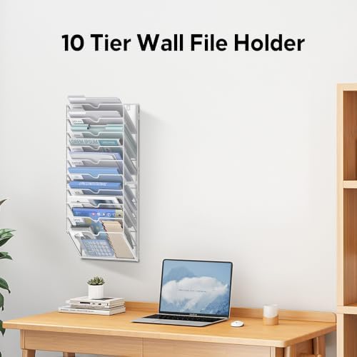10-Tier Wall File Organizer and Hanging File Organizer, White - Image 3