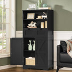TEENFON Storage Cabinet with Doors & 2 Drawers, Kitchen Cabinet with Adjustable Shelf, Pantry Cabinets, Bathroom Cabinets, for Living Room, Entryway, Home Office, Black - Image 2