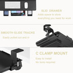 Keyboard Tray Under Desk with Drawer,26.77" X 11.81" Keyboard Tray Large Size with C Clamp-on Mount, Easy to Install, Save Space for Office Desk (Black) - Image 3