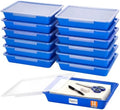 Tinlade 12 Pcs Classroom Paper Storage Bins with Lids, Blue, 13x10in by Tinlade