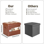 Storage Ottoman, Small Folding Foot Stools Ottoman for Dorm, Light Brown - Image 2