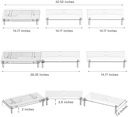 Clear Acrylic Dual Monitor Stand Riser,Laptop Riser Adjustable to 8 Angles - Image 6