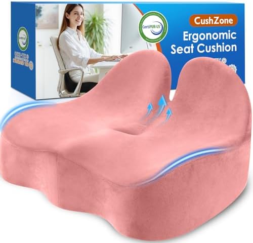 CushZone Ergonomic Seat Cushion, Sciatica Support for Office Chair, Pink by CushZone