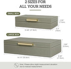 Decorative Storage Boxes with Lids, Set of 2 PU Leather Organizer Boxes with Soft Velvet Lining and Gold Handles, Stackable Keepsake, Photo & Document Storage for Bookshelf, Bedroom, Office - Image 2