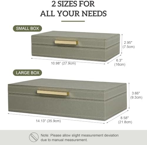 Decorative Storage Boxes with Lids, Set of 2 PU Leather Organizer Boxes with Soft Velvet Lining and Gold Handles, Stackable Keepsake, Photo & Document Storage for Bookshelf, Bedroom, Office - Image 2