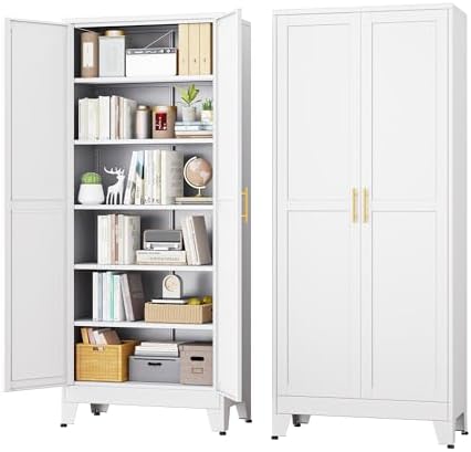 White Metal Storage Cabinet,75" Steel Cabinets for Home Office by RISTERN