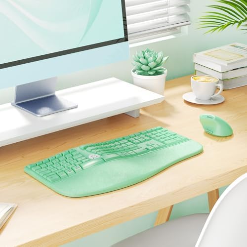 MEETION Ergonomic Keyboard Mouse Combo, Split Design Vertical Mouse Green - Image 7