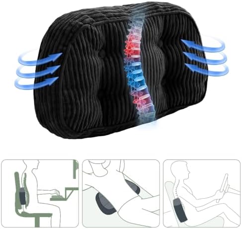 HIGOGOGO Lumbar Support Pillow for Recliner Chair/Accent Chair/Couch/Office Chair, Tufted Corduroy Back Support Cushion for Elderly, Recliner Cushions for Back Rest, Pain Relief, Reading, Black - Image 2