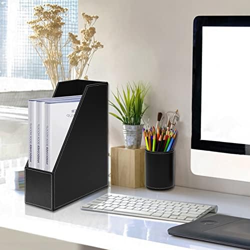 Office Supplies PU Leather 6-Piece Set Desk Organizer,Include Writing Pad,Letter Tray,file folder Sorter/Magazine Holder,Pen Cup,Note Holder,Business Card Holder,Man/Woman Office Gift,Black - Image 3