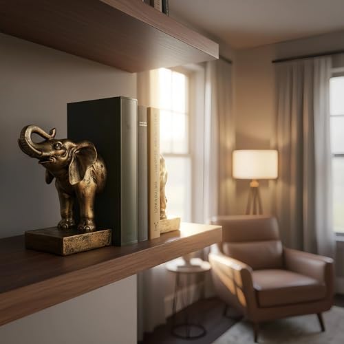 Elephant Book Ends Decorative Bookends for Shelves, Animal Elephant Bookends for Bookshelf Decor, Decorative Book Stoppers for Home Office Library - Image 6