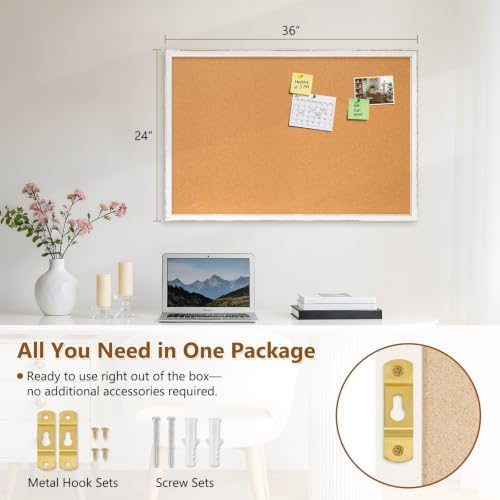 DOLLAR BOSS Distressed White Cork Board, 36"x24" Bulletin Board - Image 3