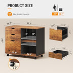 DEVAISE 3 Drawer Wood File Cabinet, Rolling Filing Cabinet with Open Storage Shelf, Printer Stand for Home Office Storage and Organization, Fits Letter/A4 Files (Rustic Brown, Recessed Pull) - Image 3