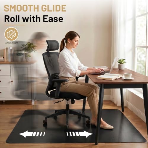 Black Hardwood Floor Chair Mat, Heavy Duty Plastic Desk Protector - Image 5