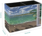 PU Leather Multi-Compartment Pen Holder Desktop Organizer Pencil Cup Storage Caddy for Office Home Supplies Wood Window Ocean Scenery Sand Sea Beach Theme - Image 2