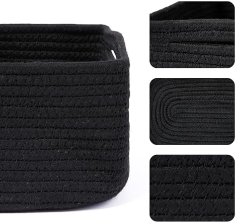 MiniArk Small Storage Baskets for Organizing | Closet Organizer Bins | Shelf Toy Basket | Woven Rope Baskets | Cube Decorative Box | Shallow Basket | 13x8.5x5.1” | 4 Packs Black - Image 2