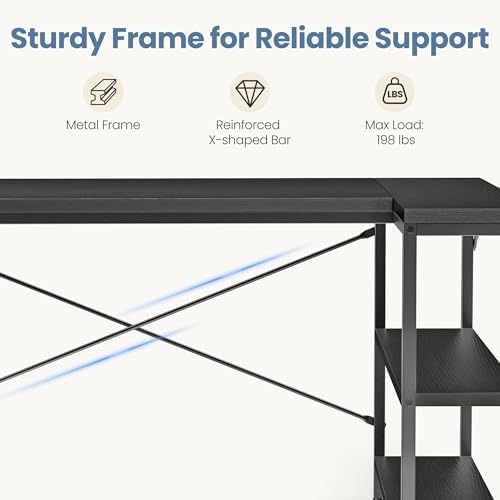 DUMOS 55" L Shaped Computer Desk, Corner Desks with Storage Shelves, Black - Image 6
