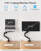 MOUNTUP Laptop Stand for Desk, 2-in-1 Monitor Mount with Laptop Tray Holds 2.2-22lbs, Adjustable Laptops Arm Mount for Max 17" Notebook & 32" Monitor, Laptops Desk Arm with Clamp/Grommet - Image 2