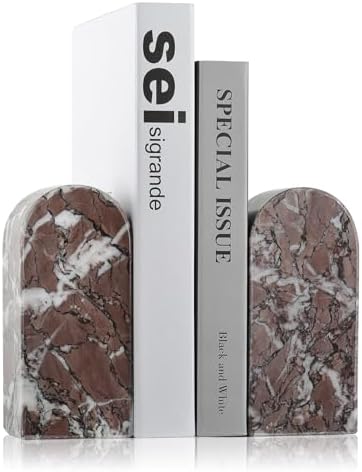 Koville Turkish Natural Marble Bookends for Shelves, Decorative Book Ends, 7lbs Heavy-Duty Marble Book Holders, Bookshelf Apartment Decor for Normal Books/CD/Video Games(Leopard) by Koville