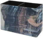 PU Leather Multi-Compartment Pen Holder Desktop Organizer Pencil Cup Storage Caddy for Office Home Supplies Hand Painted Abstraction with Brush Strokes - Image 7