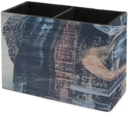 PU Leather Multi-Compartment Pen Holder Desktop Organizer Pencil Cup Storage Caddy for Office Home Supplies Hand Painted Abstraction with Brush Strokes - Image 7