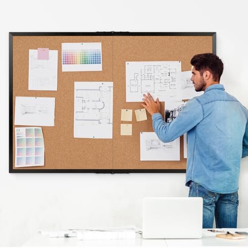 Extra Large Cork Bulletin Board 60" X 36", Foldable Notice Pin Board for Wall, Black Wood Framed 5'x3' Corkboard, Wall Mounted Noticeboard with 36 Push Pins for School, Home & Office - Image 2
