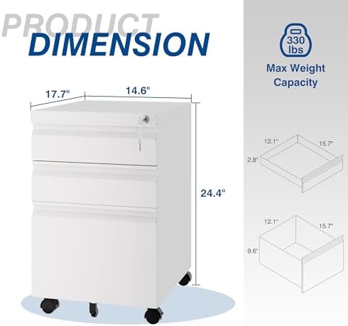 Fesbos 3 Drawer Vertical File Cabinet, Mobile Filling Cabinet with Lock for Legal/Letter Size, Pre-Built Office Storage File Cabinet with Wheels Under Desk - Fully Assembled - Image 3