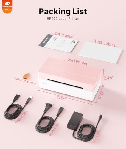 Rongta 4x6 Bluetooth Thermal Label Printer, Wireless Shipping Label Printers for Shipping Packages Small Business Office or Home, Compatible with iPhone Android iPad macOS Windows, Pink - Image 6