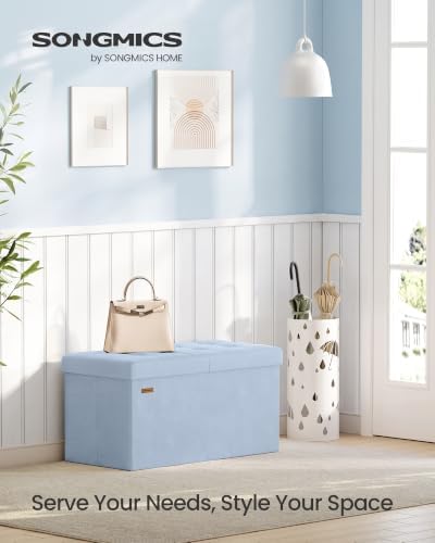 SONGMICS Foldable Storage Ottoman with Flipping Lid, 30 Inch Velvet Bench - Image 3