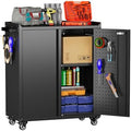 Aobabo 31.5" H Garage Storage Cabinet with Wheels,Lockable Metal Storage Cabinet with 2 Doors for Garage Home Office Storage,Black,Assembly Required by Aobabo