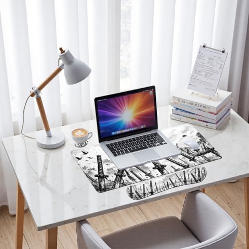 Samurai Swords Desk Mat Set Dark Warrior Art Large Mouse Pad with Wrist Rest 4in1 Desk Mat for Desktop Ergonomic Computer Desk Arm Wrist Anti-Slip Computer Ergonomic Mouse Pad Home Office Gaming - Image 7