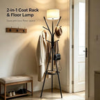 Black Coat Rack Floor Lamp, Metal Standing Lamp with Storage Table, 3 Color Dimmable Tall Lamp with Multi Hooks Coat Rack, Corner Floor Light for Living Room Bedroom Apartment Entryway - Image 2
