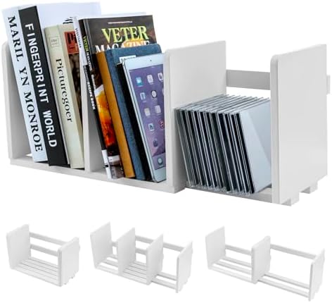 MyGift White Wood Desktop Bookshelf Organizer, Expandable Adjustable Rack by MyGiftHome