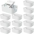12 Pieces Plastic Storage Bins with Handles, 9.6 X 6.3 X 3.9 Inch, White by Geetery