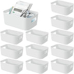 12 Pieces Plastic Storage Bins with Handles, 9.6 X 6.3 X 3.9 Inch, White by Geetery