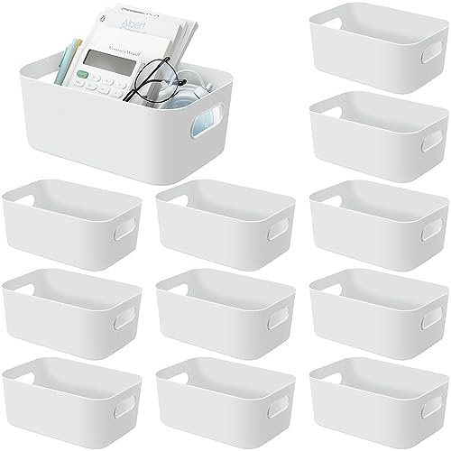12 Pieces Plastic Storage Bins with Handles, 9.6 X 6.3 X 3.9 Inch, White by Geetery