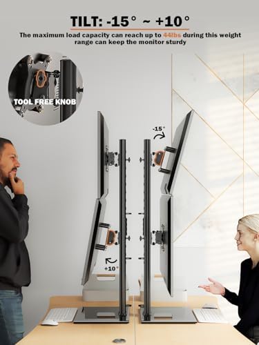 Dual Monitor Stand - Vertical Stack Screen Free-Standing Monitor Riser Fits Two 13 to 34 Inch Screen with Swivel, Tilt, Height Adjustable, Holds One (1) Screen Up to 44Lbs - Image 4