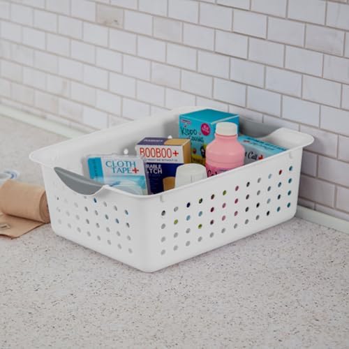 Sterilite Medium Ultra Basket, Open Top Plastic Storage Bin, White, 24-Pack - Image 5